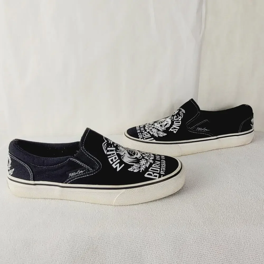 Maui and Sons black skull canvas slip on size 8 mens Grunge Goth Casual Skater